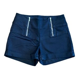Bebe High Waisted Denim Shorts Double Zip Dark Blue